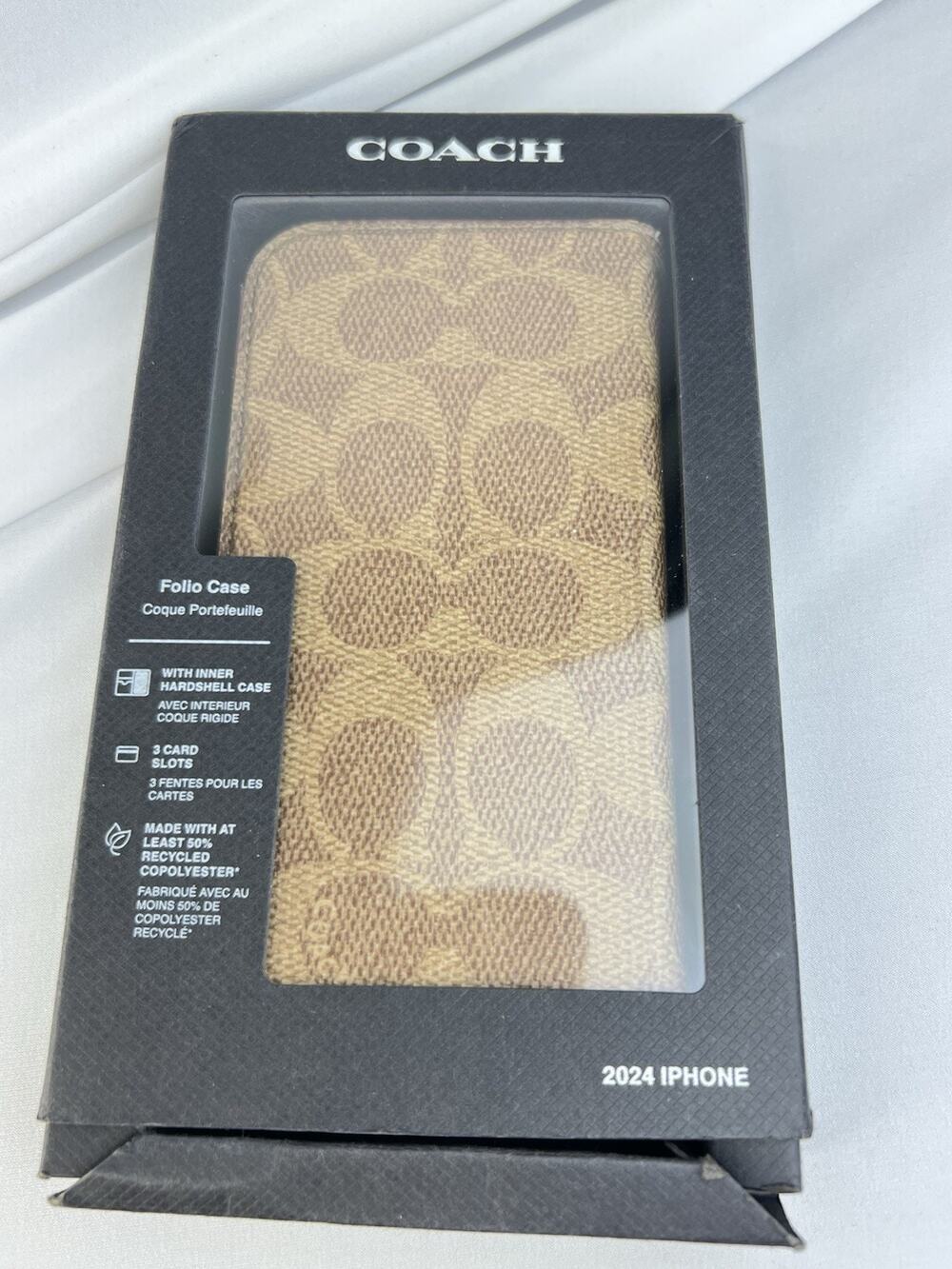 Coach 2024 iPhone 16 Folio Wallet Case Signature C Khaki Tan - Box Included